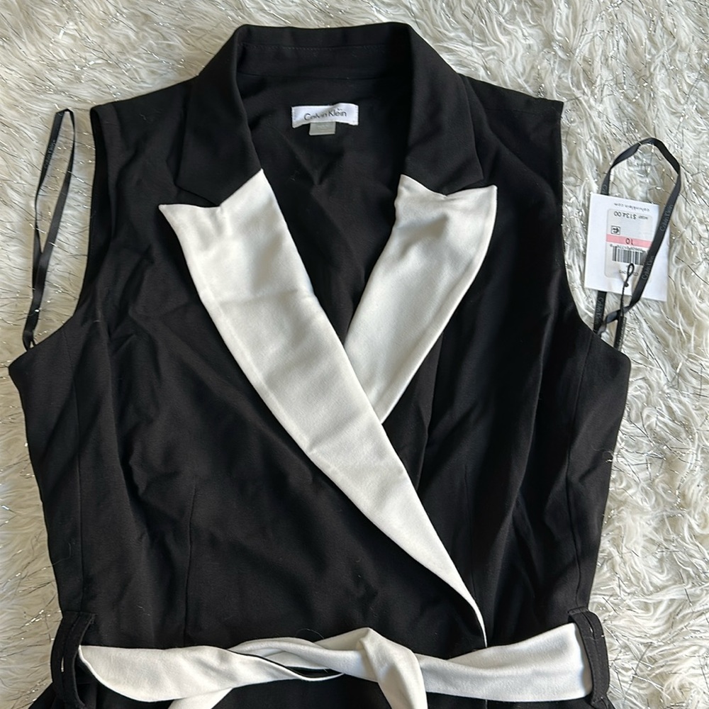 Calvin Klein sleeveless calf length trench coat zipper Removable belt pocketsNWT